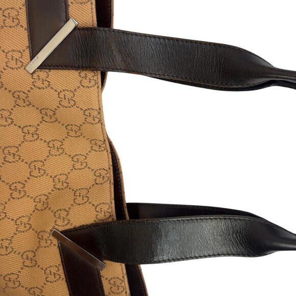Gucci Tote Bag Mini GG Brown & Beige Denim Brown Leather Trimmed - Picture 8 of 14